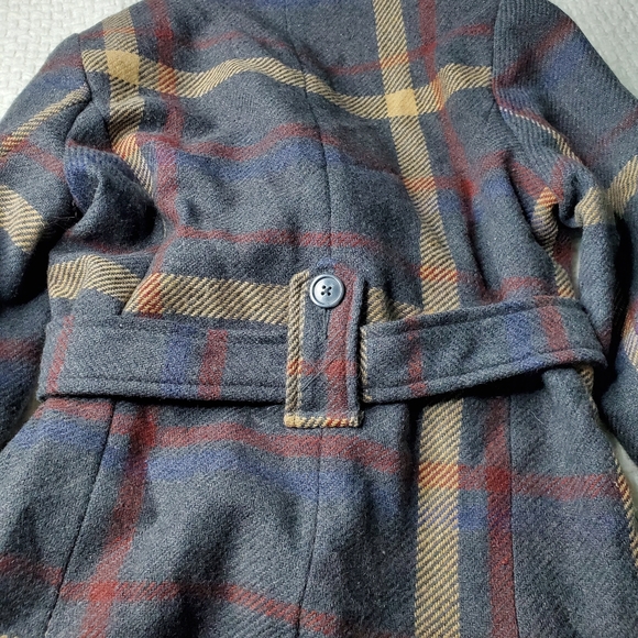 Merona Gray Plaid Pea Coat w/ Tie Belt SMALL - Picture 7 of 7